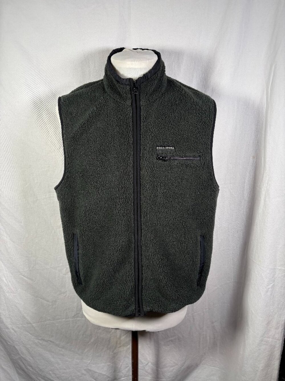 Vintage 90s Polo Sport Ralph Lauren Green Fleece Vest L Hong Kong